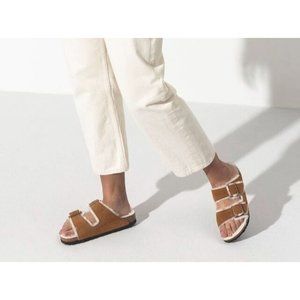 Birkenstock Shearling Arizona Mink Suede Sandals